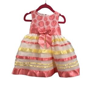 Baby Girl's 12 Month Dress Easter Sleeveless Polyester Lined Zip-up Ties in back